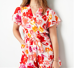 Playsuit virágmintával, piros-rózsaszín - M méret